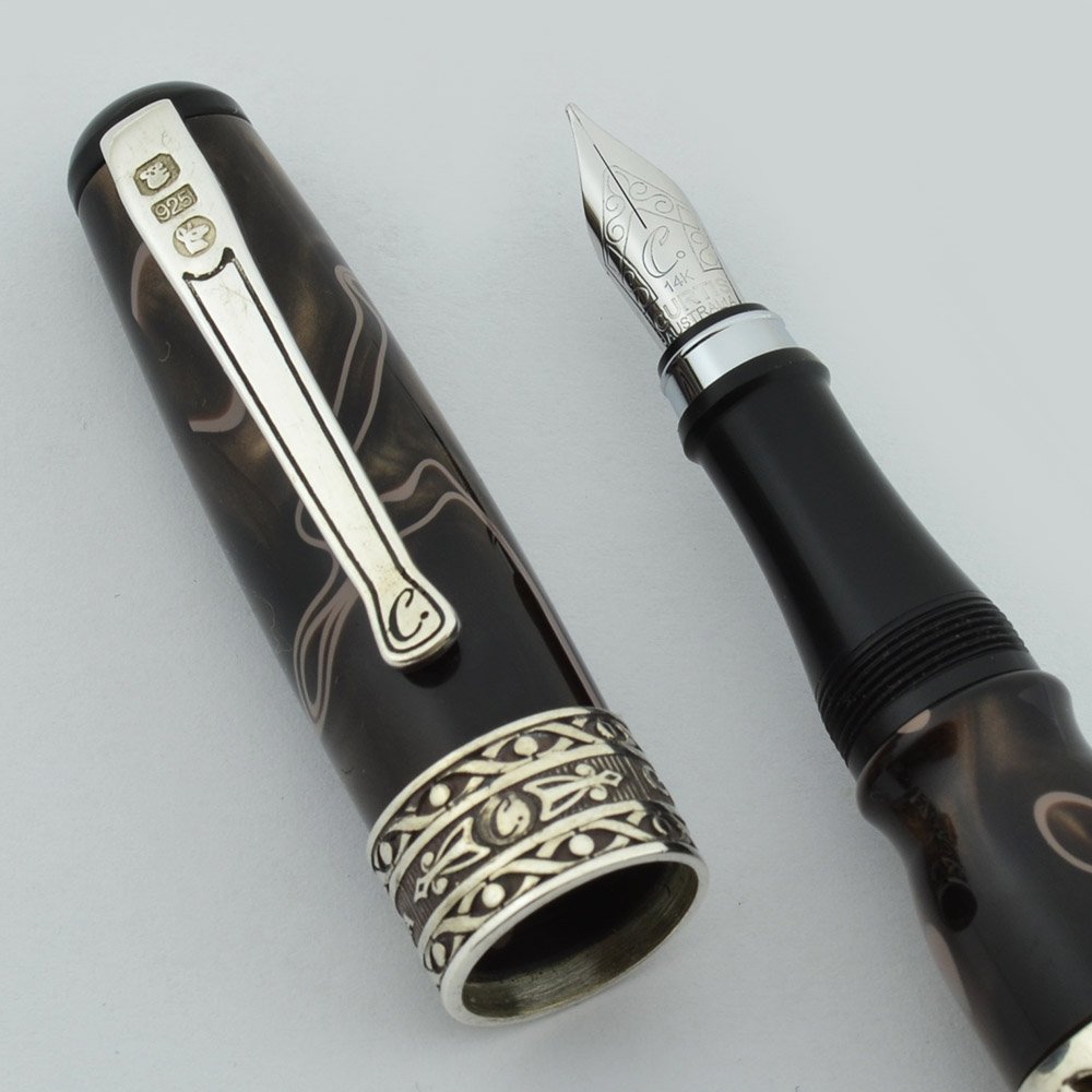 Curtis Australia Fountain Pen Ornate Art Nouveau Sterling, Brown